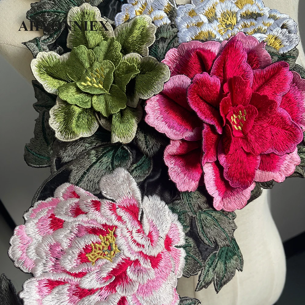 고밀도 3D 자수 꽃 패치, 의류 아플리케 패치, Bordados Ropa, 42cm x 38cm