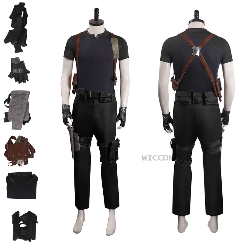 

Resident 4 Remake Leon Kennedy Cosplay Costume Wig Fight Uniforms Biohazard Evil Cosplay Disguise Adult Men Halloween Carnaval