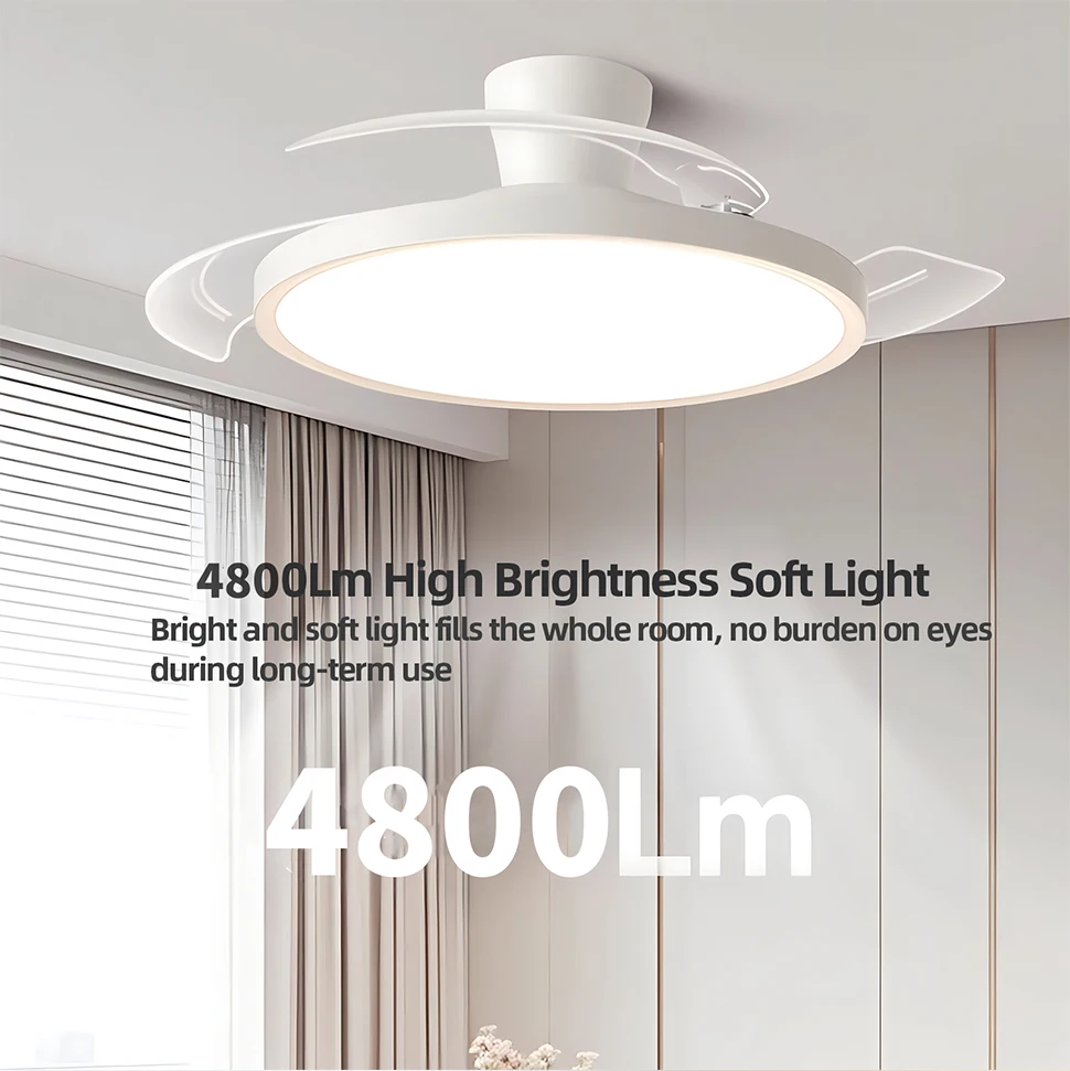 Silent Ceiling Fan Light for Bedroom Decorative Lighting Lamp Air Invisible Blade Retractable Smart Ceiling Fan with Light