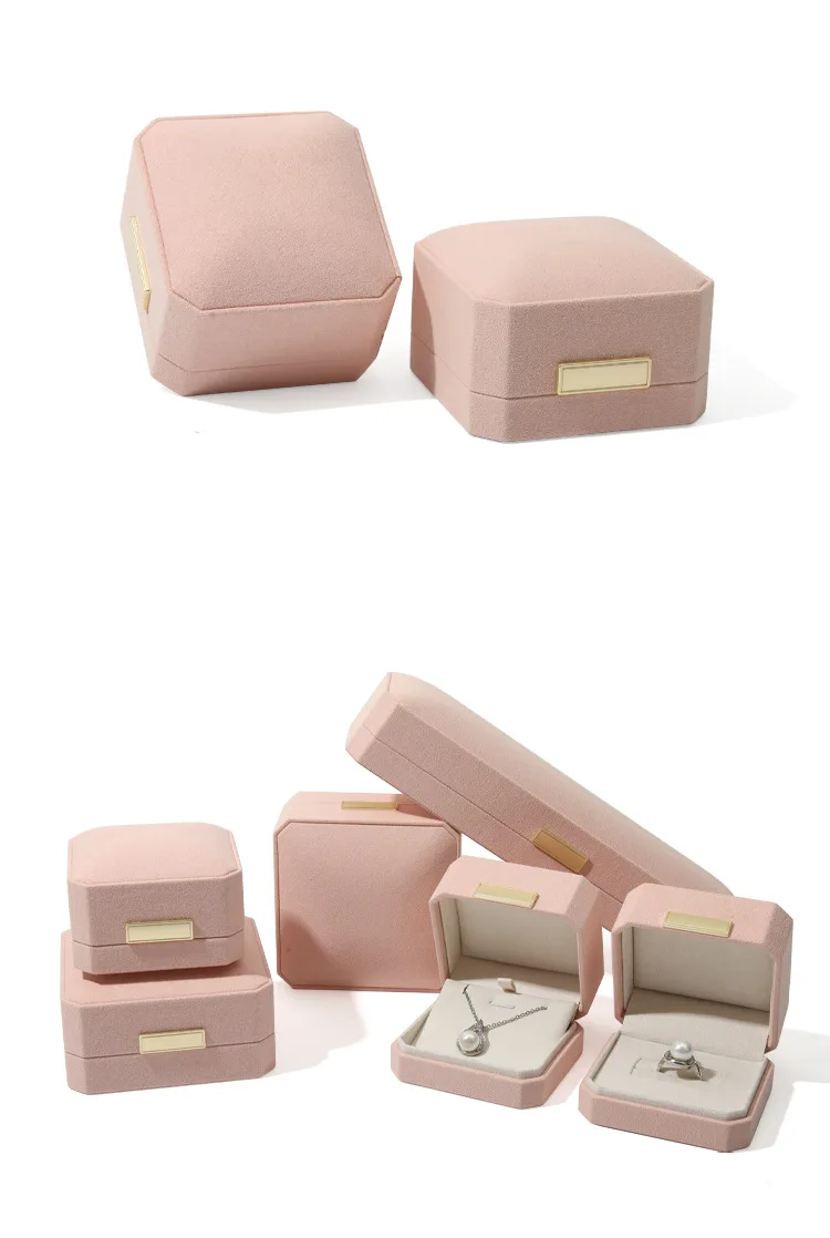 Wholesale Luxury Jewelry Gift Packaging Box Classic Design Octagon Microfiber Ring Earrings Jewelry Box