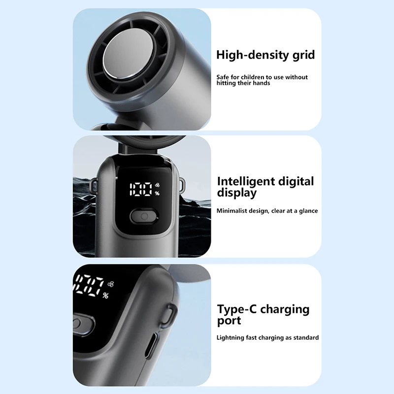 Refrigeration Handheld Electric Fan High-speed Violent Turbo Fan Folding Neck Hanging Ice Pack Small Fan Office Outdoor New