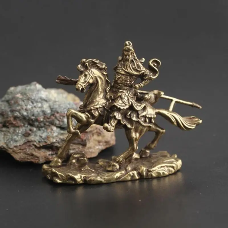 Brass Chinese God Of Wealth Riding Horse Guan Gong Statue Home Decoration Accessories Copper Office Desk Decor Ornaments