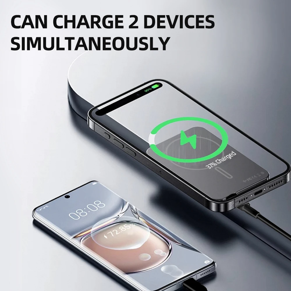 자석 휴대용 충전기 5000mAh: 0.3인치 초슬림, 딱 맞는 디자인. 무선, 아이폰 16/15/14/13/12 시리즈 호환, 블랙.