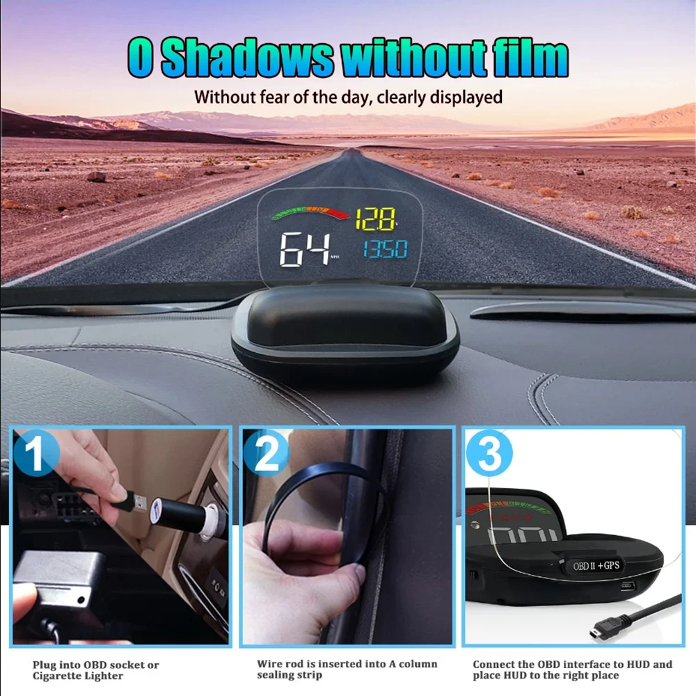 ZQKJ-C800 HUD OBD2  GPS  ý ڵ ӵ RPM  Һ  溸, ׼ Ʈ   ÷
