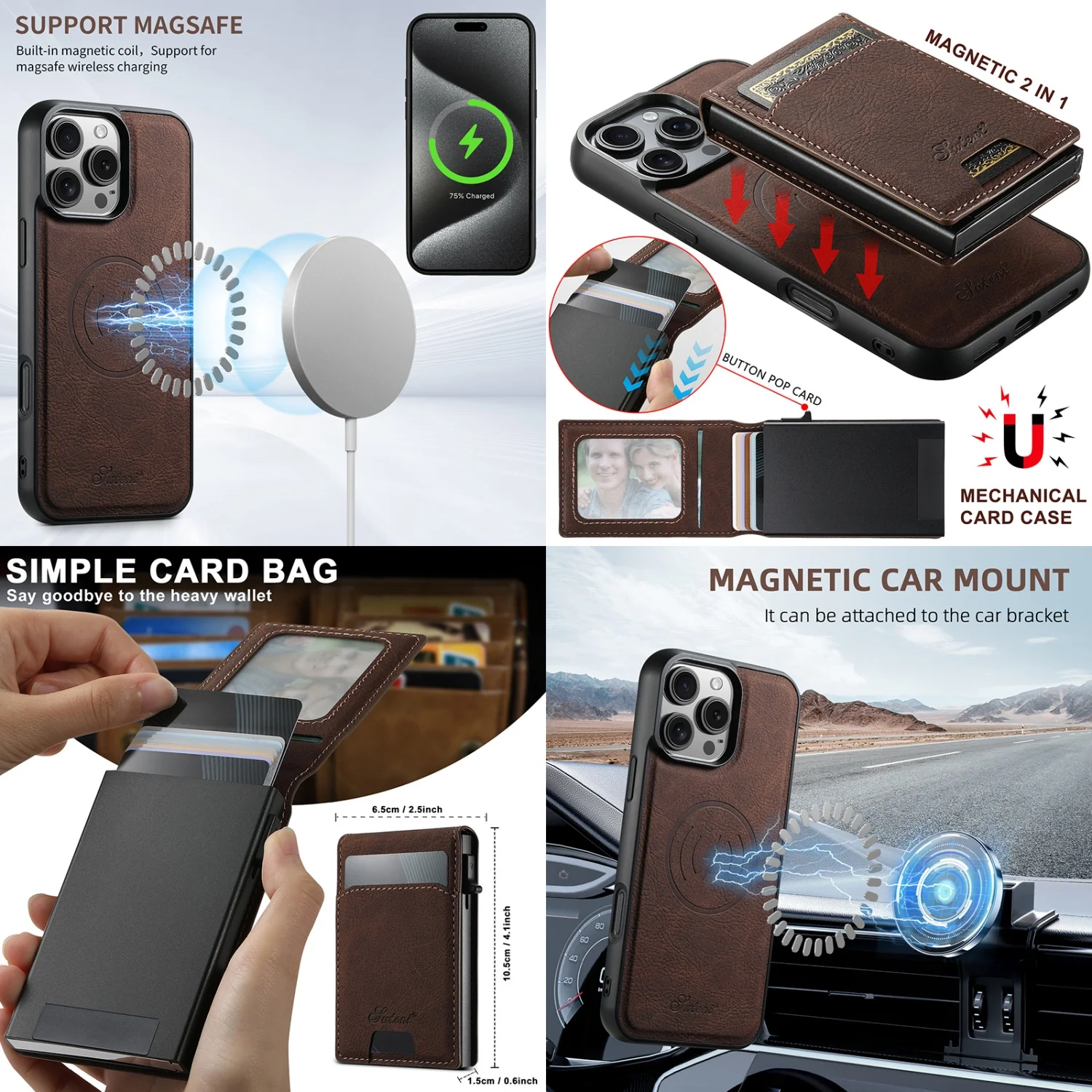 All-Inclusive Magnetic Card Holder TPU Leather Phone Case