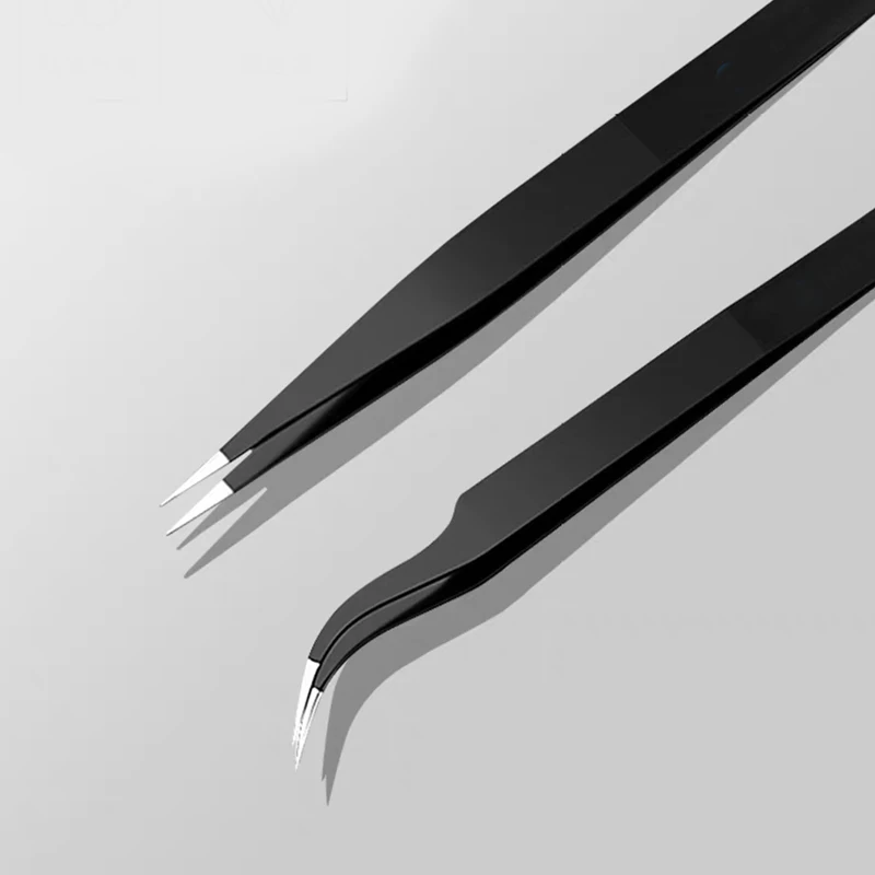 2 teile/los Anti-statische Präzision Pinzette Set Spitz Gebogene Edelstahl Pinzette Elektronik Reparatur Werkzeuge – Detail 4