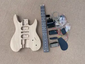 Diy Semi-finished Headless Ash Electric Guitar Kits Without Paint