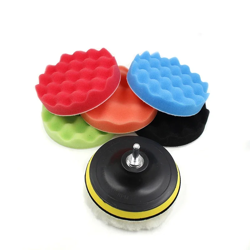 3/4/5/6/7 Inch Car Polishing Kit Wool Wheel Polishing Pad Self-Adhesive Waxing Sponge Drill Bit Adapter Car Cleaning Tools