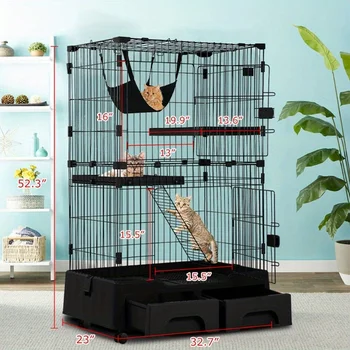 Cat Cage Playpen Kennel Crate 52.3 Inchs Height Cat House Furniture Cat Litter 2
