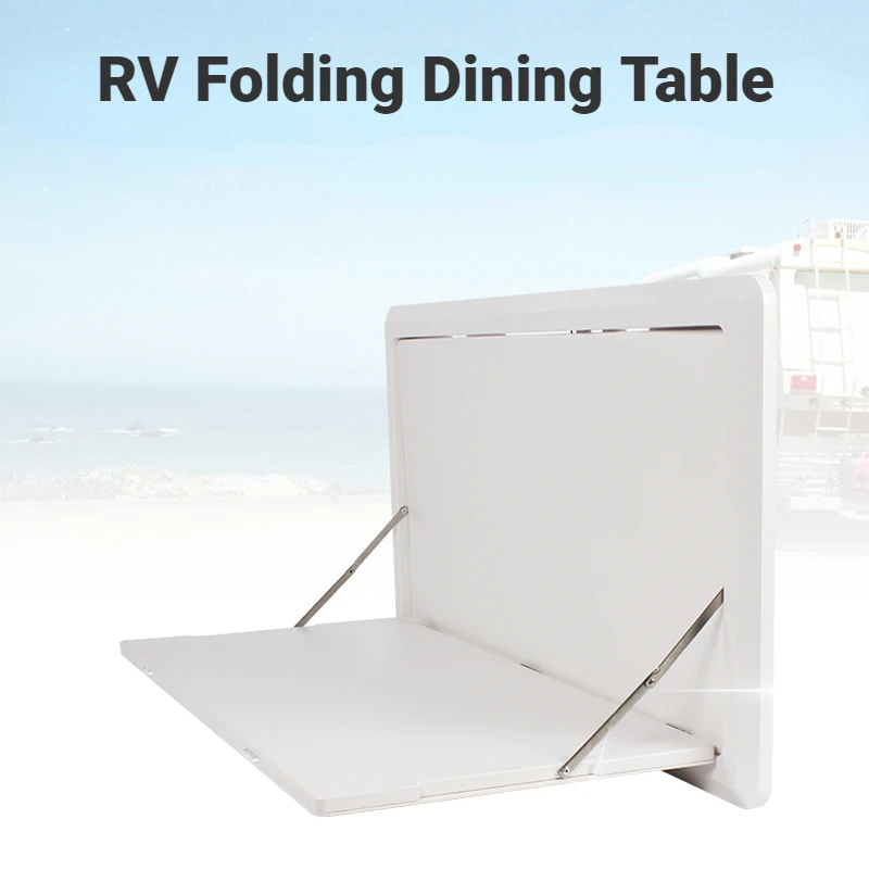 For RV Outdoor Lighted Folding Plastic External Tilt Dining Table Shelf with Lock Apply To Motorhome Caravan Accessories trexm 42 console table with 2 storage drawers 2 cabinets and bottom shelf for entrance hallway dining room kitchen grey