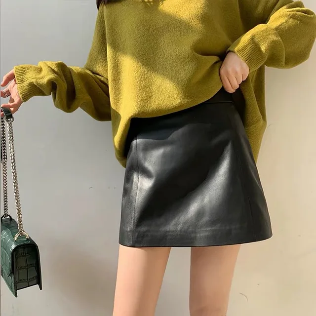 Sheepskin Leather Skirt Women 2024 Fashion New High Waist Skirt Spring Autumn Slim Mini Skirt Genuine Leather Shorts Boots Y2k 1