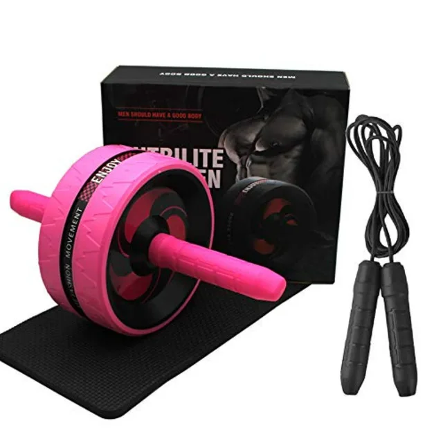 Ab Roller Wheel for Abs Workout - Complete Home Gym Set with AB Wheel Roller, Knee Mat, and Jump Rope Pink