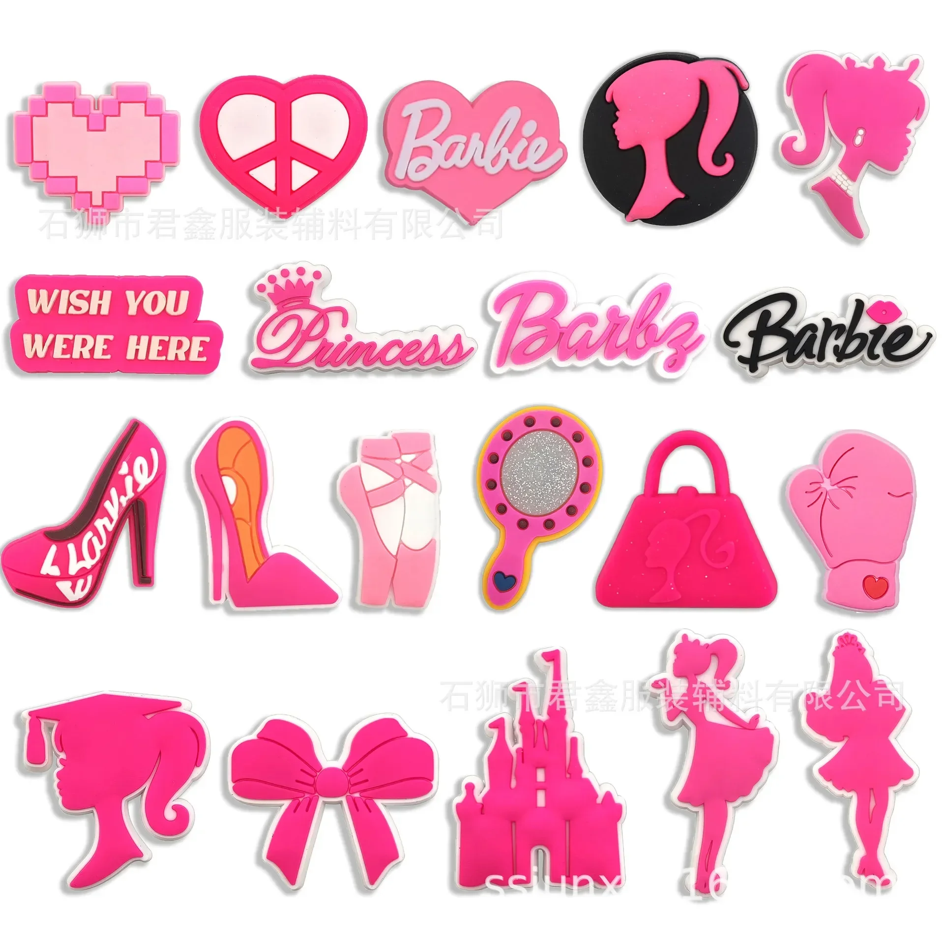 3 бр. комплект розово Барби Направи си сам катарама за обувки Карикатура PVC сувенирни аксесоари Декорация Croc Jibz Charm Детски момичета Парти Коледен подарък