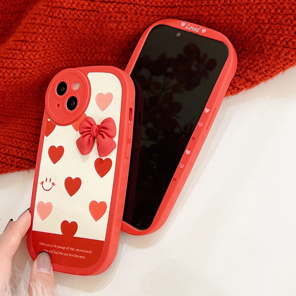 LV Leather Case for iPhone -Brown and Red Heart