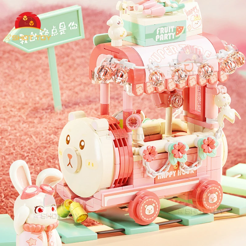 

400+PCS Cute Pet Wish Train Shop Mini MOC Street View Series Model Building Block City Set Creative Store Bricks Toys For Kid
