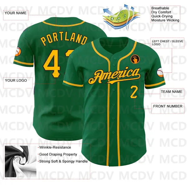 

Custom Kelly Green Gold-Black Authentic Baseball Jersey