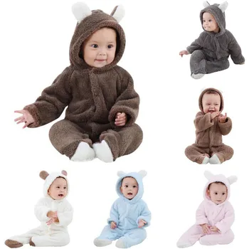 Winter Baby Rompers Keep Warm Toddler Pijamas Newborn Little Girl Boy Clothes Coral Fleece  Soft Infant Jumpsuit Costume 1