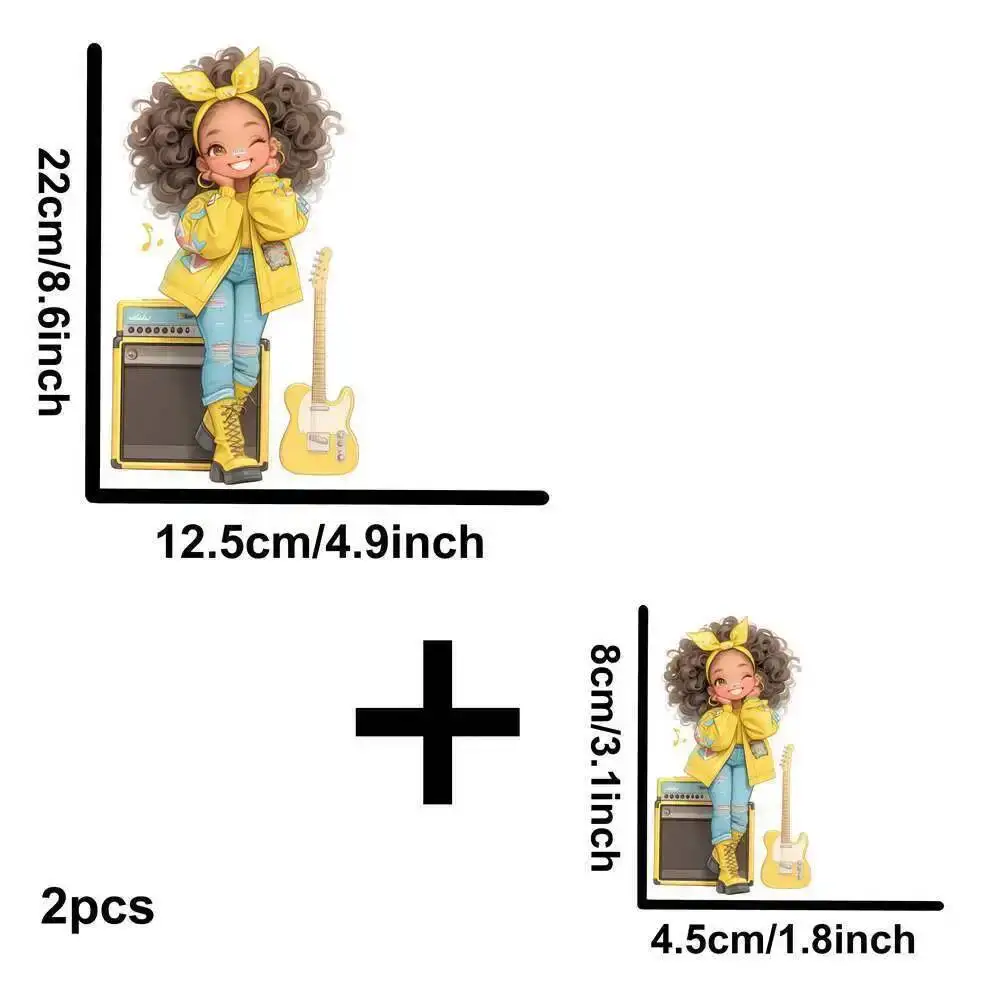 Yellow Guitar Music Girl Heat Transfer Patch - Washable Iron-On Sticker for DIY Clothing & T-Shirts