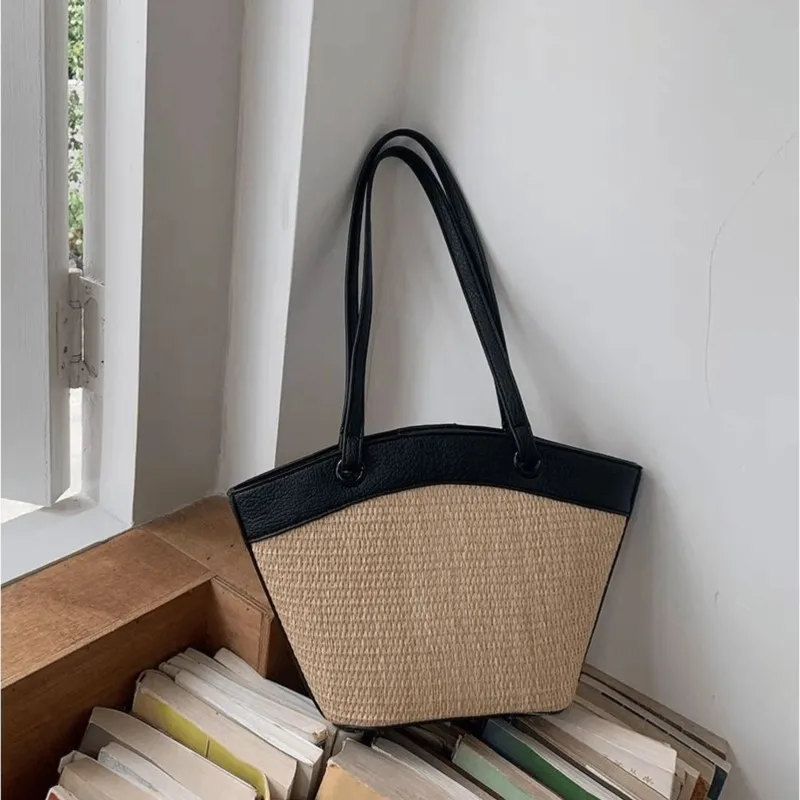 JIAERDI Vacation Woven Bag Handbag Women Vintage Straw Bucket Bagutte Bag Purse Female Sea Holiday Summer Shoulder Bags 2025