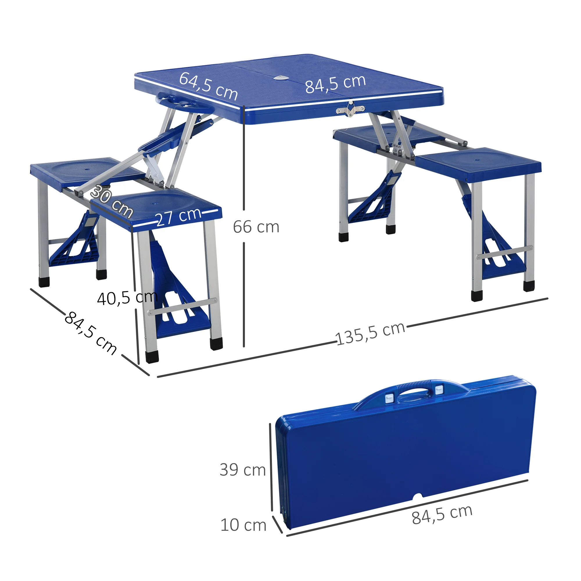 Outsunny Mesa Plegable 4 Asientos y Agujero Sombrilla Estructura Aluminio Camping Playa Picnic