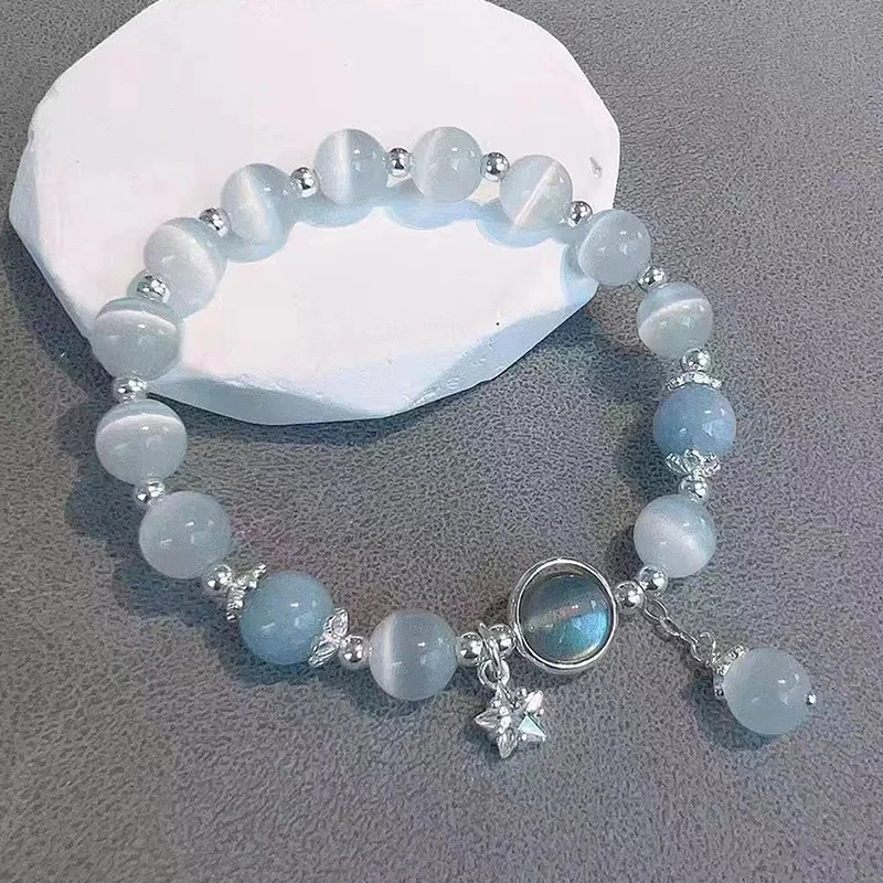 Opal Moonstone Pulseira Para As Mulheres, Pulseira De Cristal Natural, Pingente De Estrela Bonito, Artesanal Frisado Jóias Da Amizade