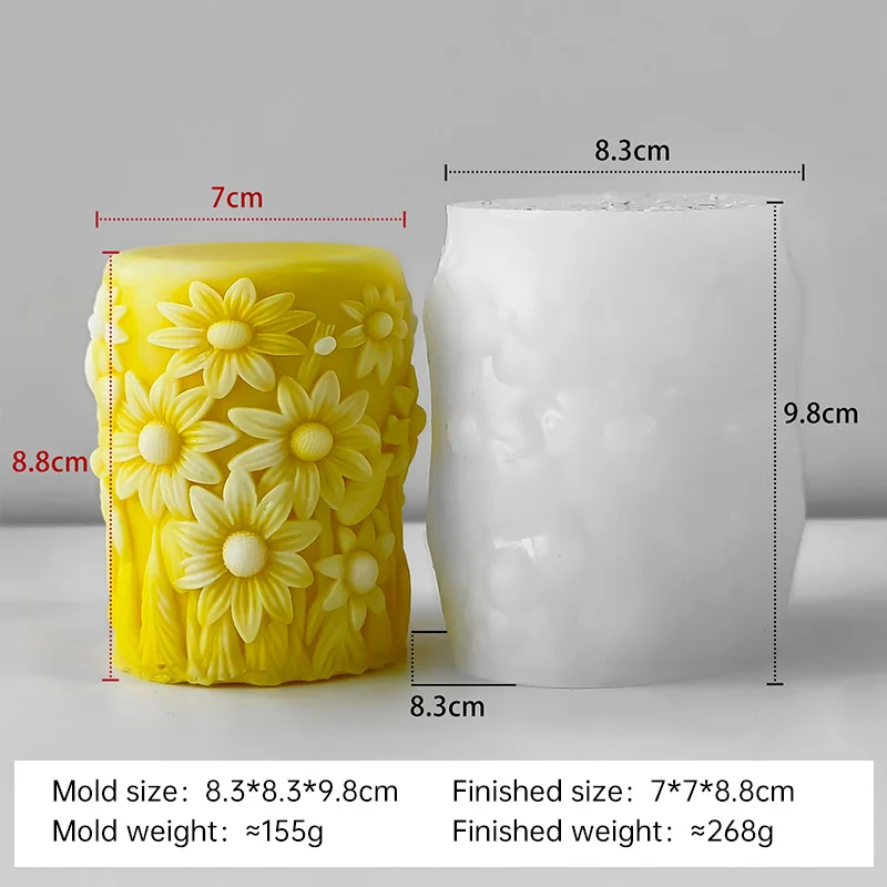 Handgemachte Aroma-Kerzen-Gipsornamente: Blumen-Säulenformen für Heimdekoration, 3D-Zylinder-Ahorn-Blüten-Tulpen-Silikonform – Detail 12