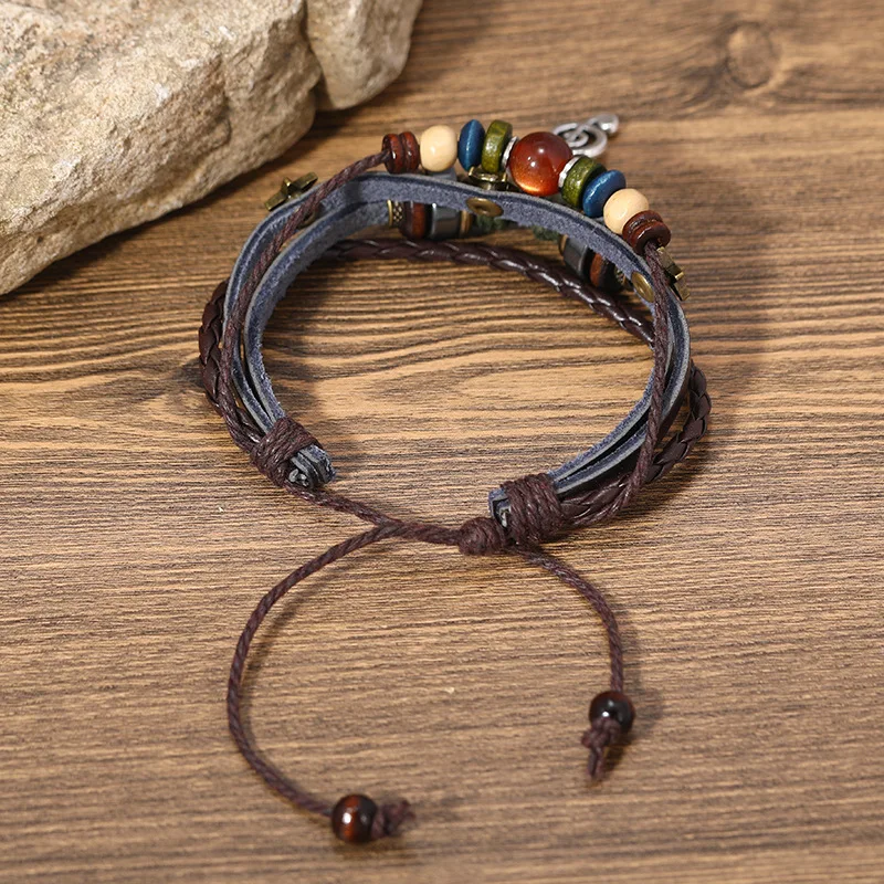 Vintage Leather Bracelet Fashion Hand-knitted Multi-layer Leather Bracelet and Fashion Men's Bracelet Wristbands Gift