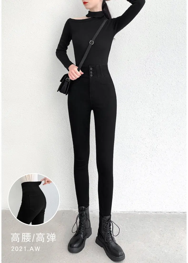 Black Leggings Women Wear 2021 Autumn And Winter New Plush Slim Elastic Pencil High Waist Tight Leggings amazon leggings