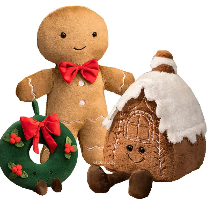 

Christmas Ginger Bread Plush Pillow Stuffed Chocolate Cookie Cabin House Decor Cushion Funny XMas Tree Party Decor Doll Plushie