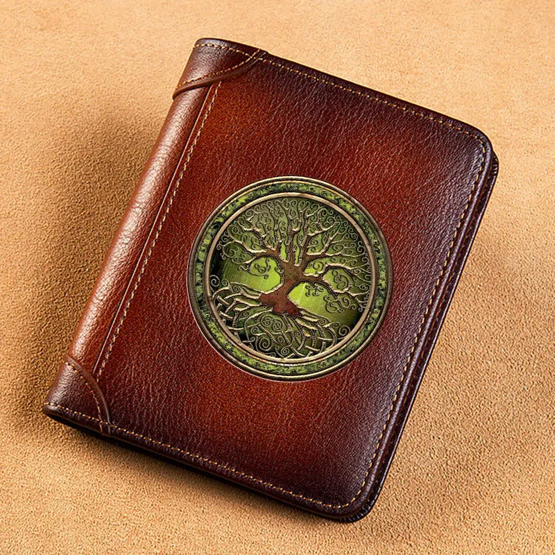 High Quality Genuine Leather Men Wallets Tree of Life Design