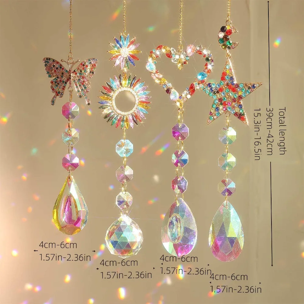 Room Rainbow Suncatcher Diamond Love Star Butterfly Rainbow Hanging Glass Prisms DIY Window Ornament Suncatcher Pendant
