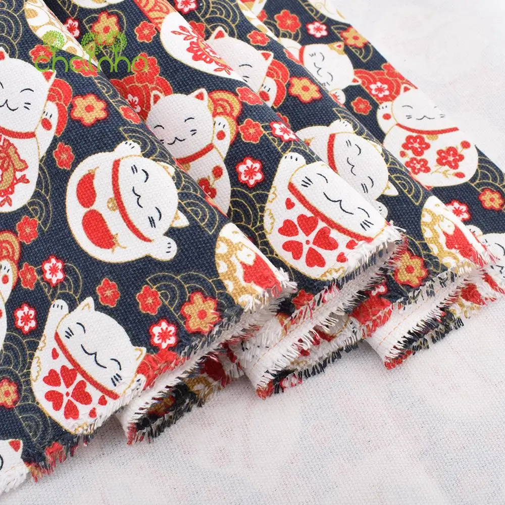 Chainho,Cotton Canvas Fabric,DIY Sewing Quilting Material,Cloth For Cushion,Curtain,Sofa Cover,Bag,Cute Cartoon Dog & Cat,15CF29