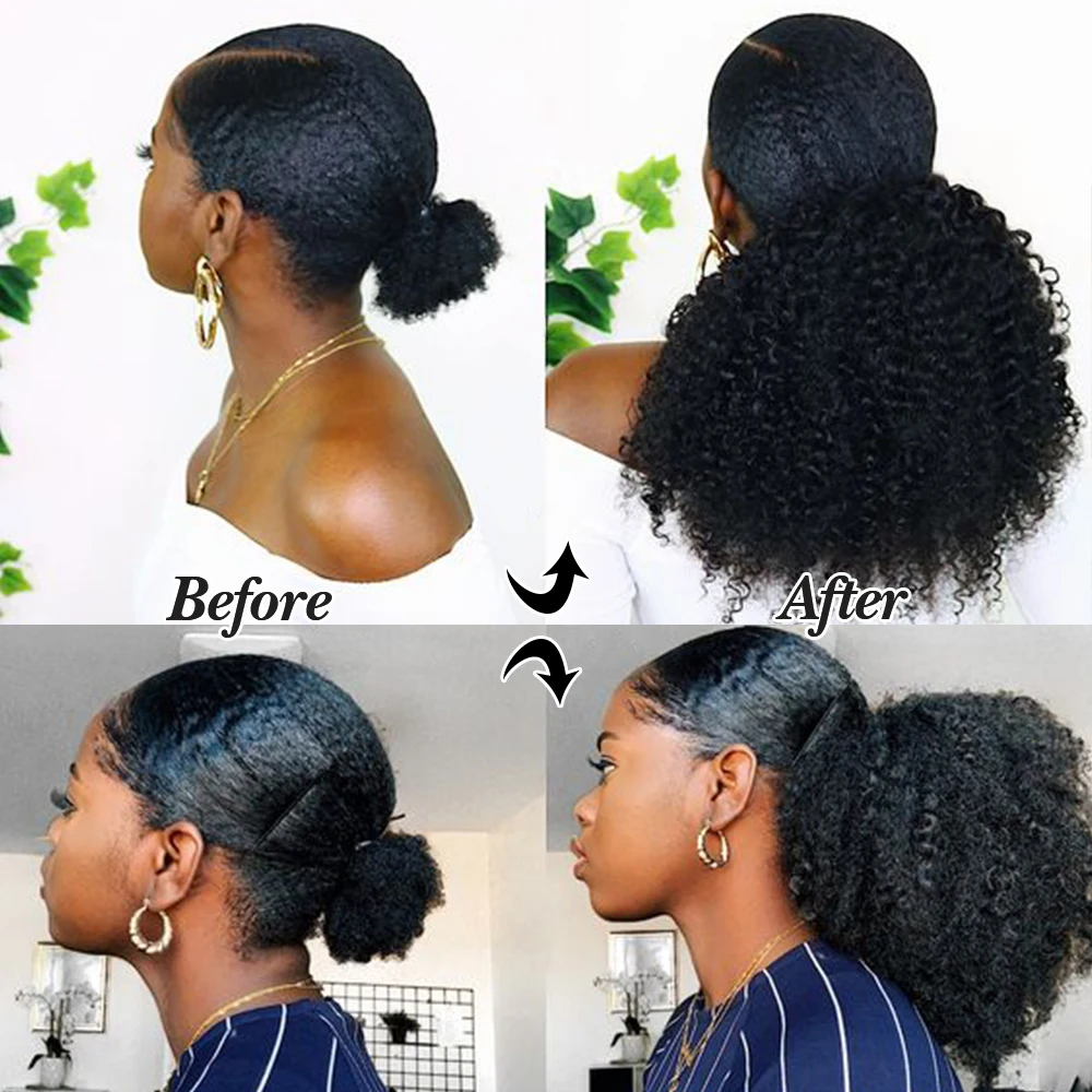 Afro Kinky Curly Drawstring Ponytail Human Hair Extensions 3C 4A Wrap Around Ponytails 10-26 Inch Clip In, human hair extensions
