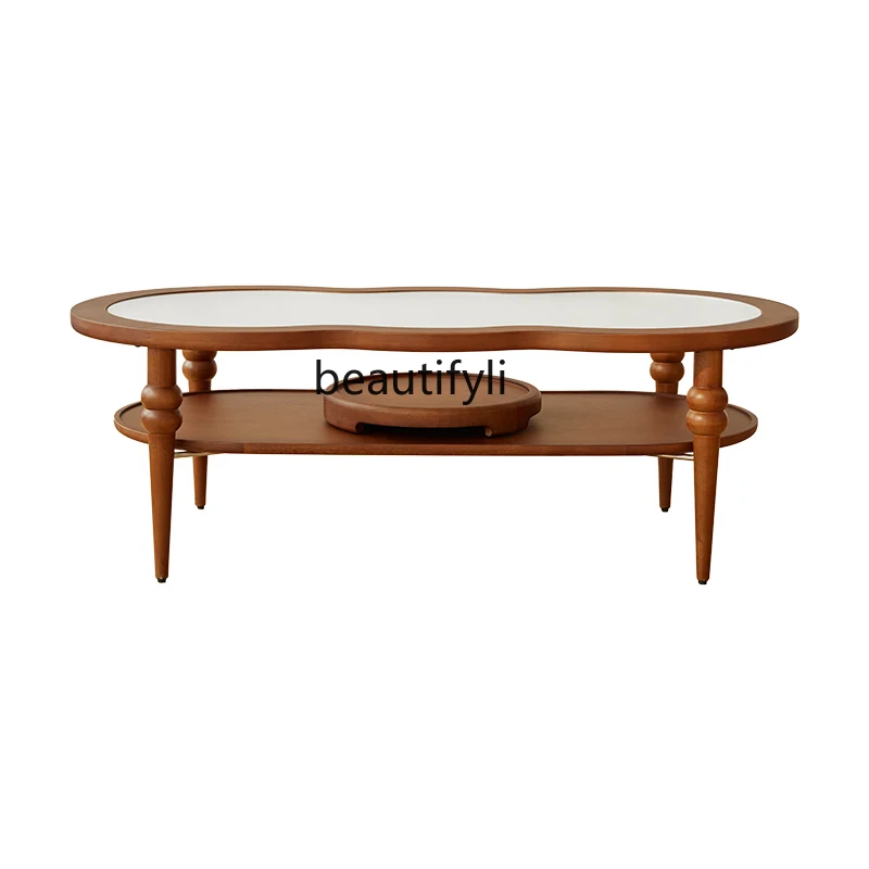 

Retro Style Solid Wood Tea Table Creative Simple Living Room Personalized Furniture Glass Log Tea Table