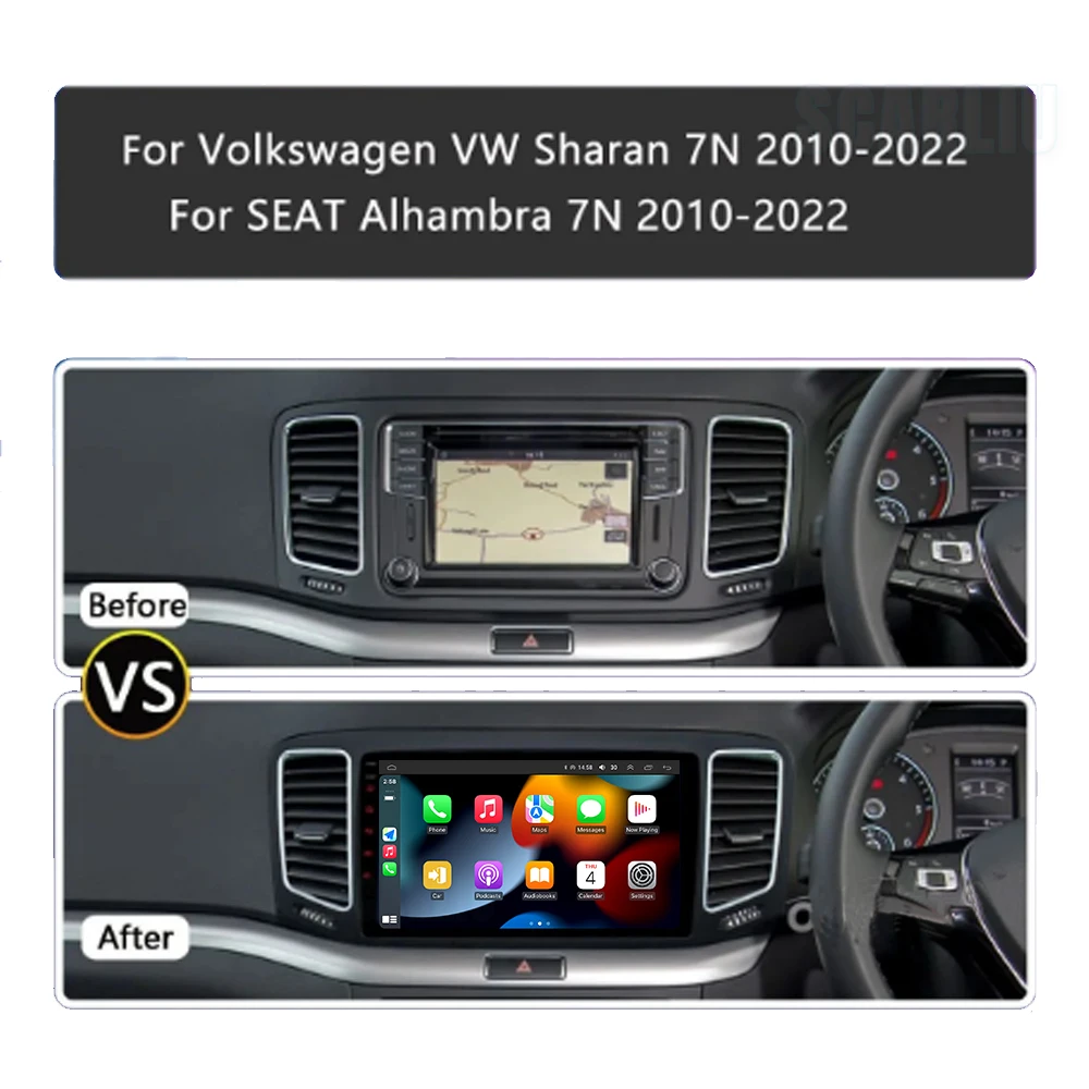 SCARLIU Autoradio Android 9'' con GPS, Navigazione, Multimedia e Stereo per VW Sharan SEAT Alhambra 7N 2010-2022 - Image 2