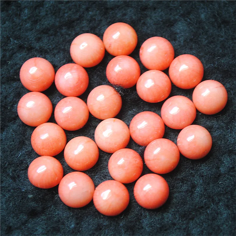 20개 천연 핑크 코랄 카보숑 7mm 8mm 원형 무구멍 캡 DIY 펜던트 제작용 액세서리
