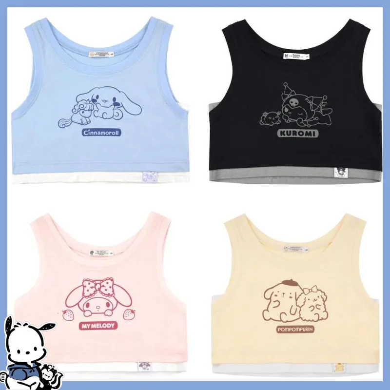 

Y2K Sanrioed слинг Cinnamoroll Kuromi мультфильм кавайный Печатный жилет рубашка Purin собака без рукавов аниме девушка женщина летняя одежда