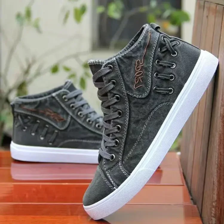 Denim Canvas Men Sneakers Casual High Top Shoes for Men 2023 New ...