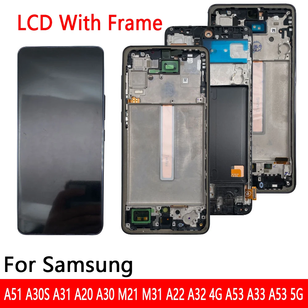 Display Lcd Per Samsung A51 A30S A31 A20 A30 M21 M31 A22 A32 4G A53 A33 A53 5G Display Lcd Touch Screen Digitizer Lcd Con Cornice