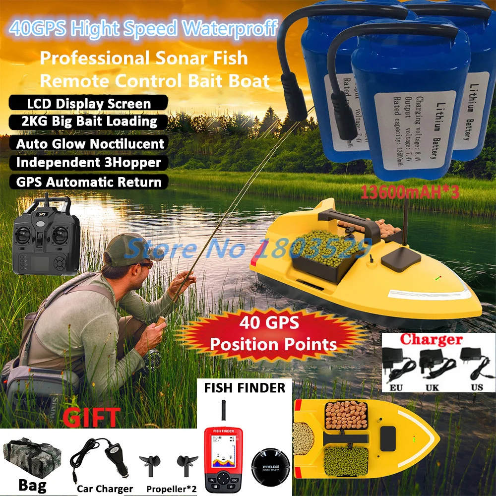 40GPS Fixed Speed Cruise Professional Remote Control Bait Boat 500M GPS Auto Return 3 Hopper Waterproof RC Sonar Fishing Boat remote control boat
