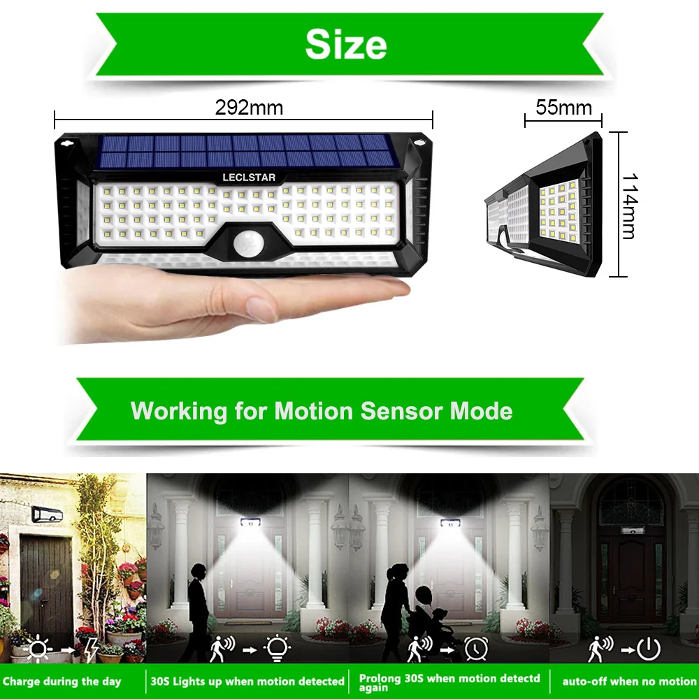 Solar Outdoor Lights - 268 LED Security Lights with 4 Wide Angle, Waterproof 3 M