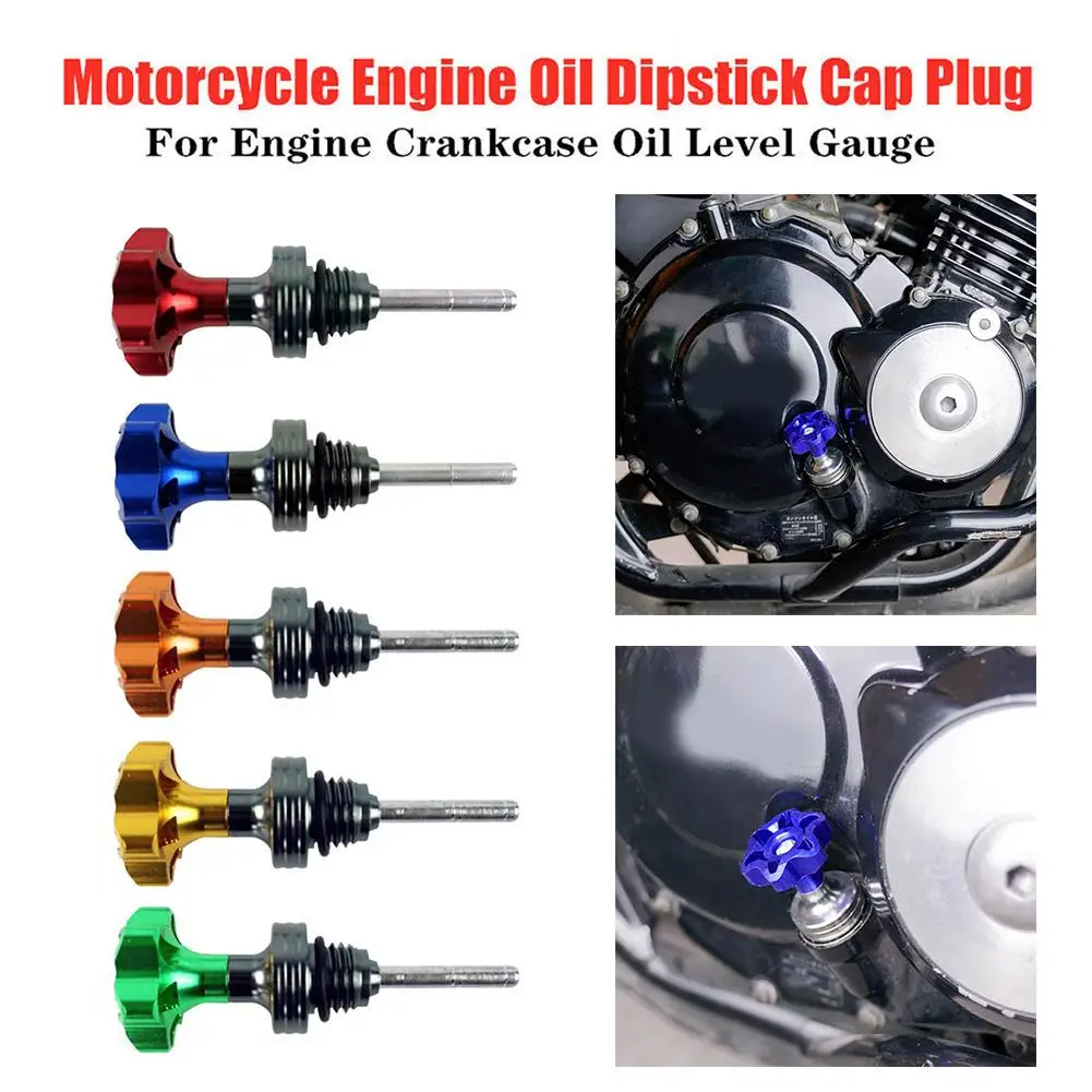 

1pcs Scooter Motorcycle Engine Oil Dipstick Filler Cap Gauge Blue Red Crankcase Oil Plug Engine Black Level Gold Silver Alu F8B0