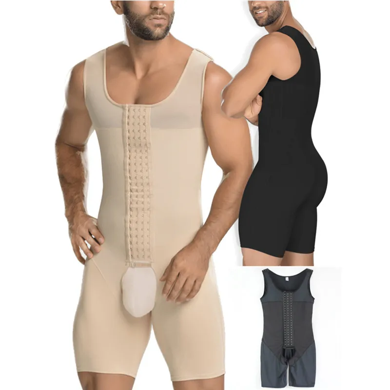 

Men's Body Shaper One Piece Bodysuit Abdomenal Fat Shapewear Tummy Control Chest Binder Breasted Compression Slimming Waist D043