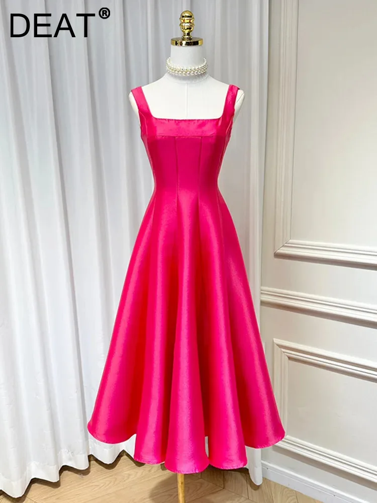 

DEAT 2024 Spring Women's Camisole Zipper Dress Fashion Solid Color Sleeveless Mid-length Dresses Female New Models 15KB6246