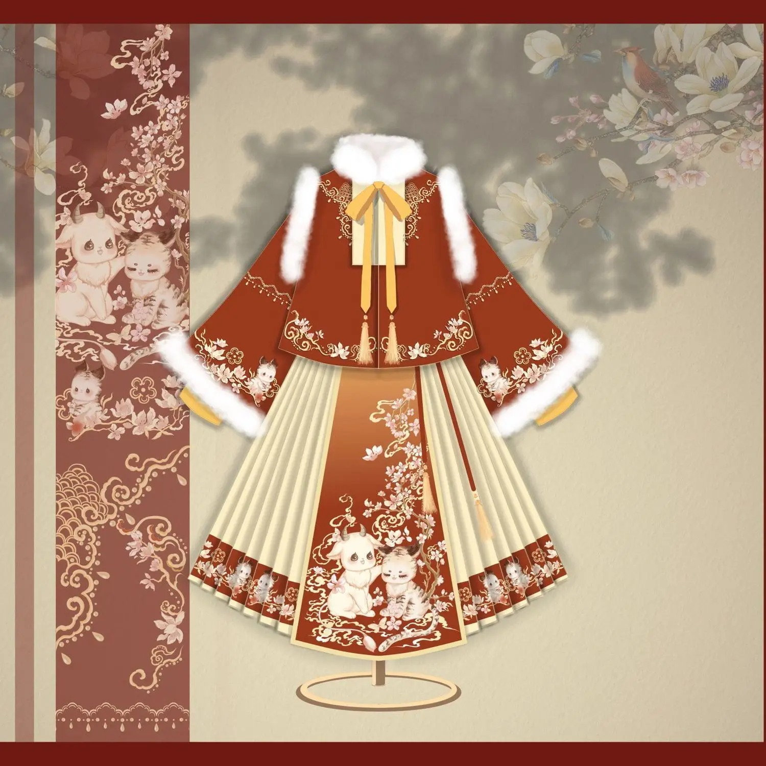 

Детское вельветовое платье Hanfu, красное, бежевое, синее, вельветовое плотное платье на новый год 2023, наряды для девочек