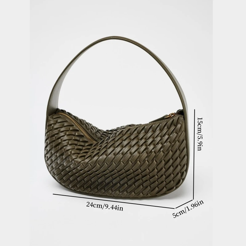 Women Daily Shoulder Adjustable Strap Woven Simple Hobo Solid Color Stylish Shoulder Bag Shopping Bag