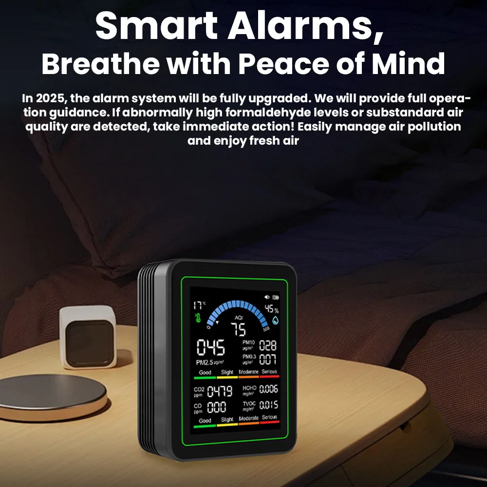 home Newly upgraded 10-in-1 air detector with 24-hour battery life PM2.5 formaldehyde TVOC temperature and humidity CO2 detector