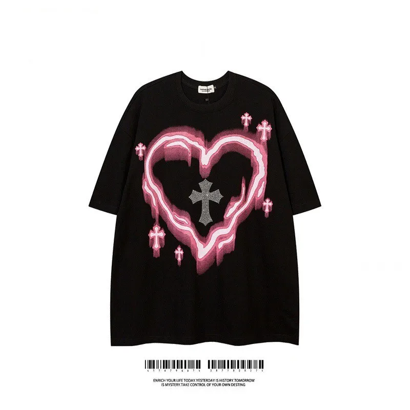 

Short-sleeved t-shirt men and women summer 2024 American casual couple loose large size hundred hip-hop men and women