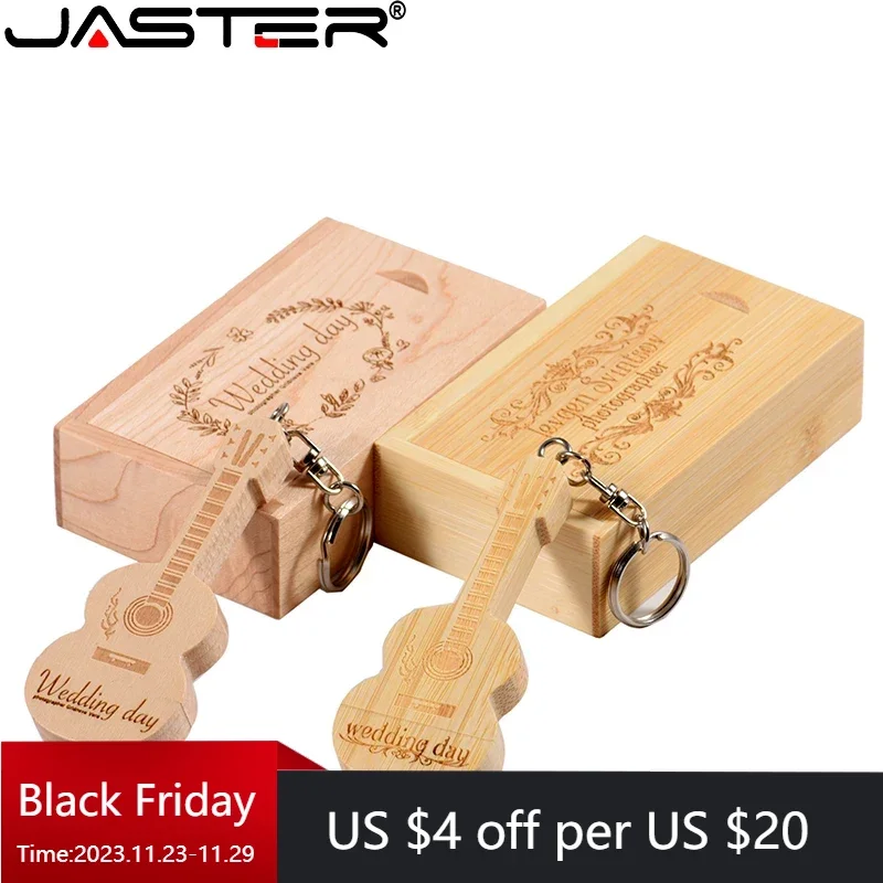 JASTER USB 3.0 flash drive Guitar Pen drive Wooden box Memory stick Free  custom logo Pendrive Creative Wedding gifts 32GB 64GB