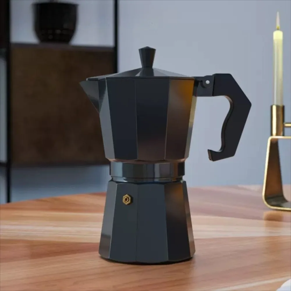 Black Coffee Maker Moka Pot with Handle Octagonal Espresso Coffee Maker Aluminum with Filter Cafe Brewing Tools